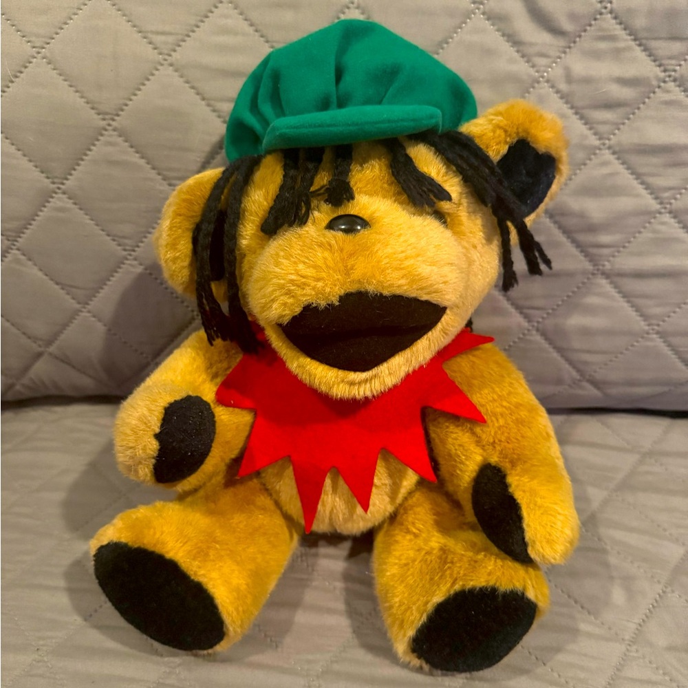 Plush Bear with Green Hat and Red Collar